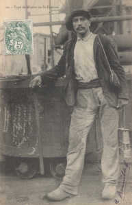 ouvrier mineur vers 1900 Carte postale, circa 1900. FPE 1801 (63) – Médiathèque de Saint-Etienne. http://www.memoireetactualite.org